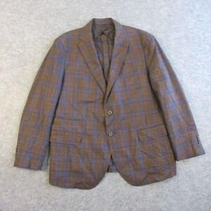 Ramblers Way Mens Wool Plaid Blazer Sports Coat 46 R Brown Blue Classic 566